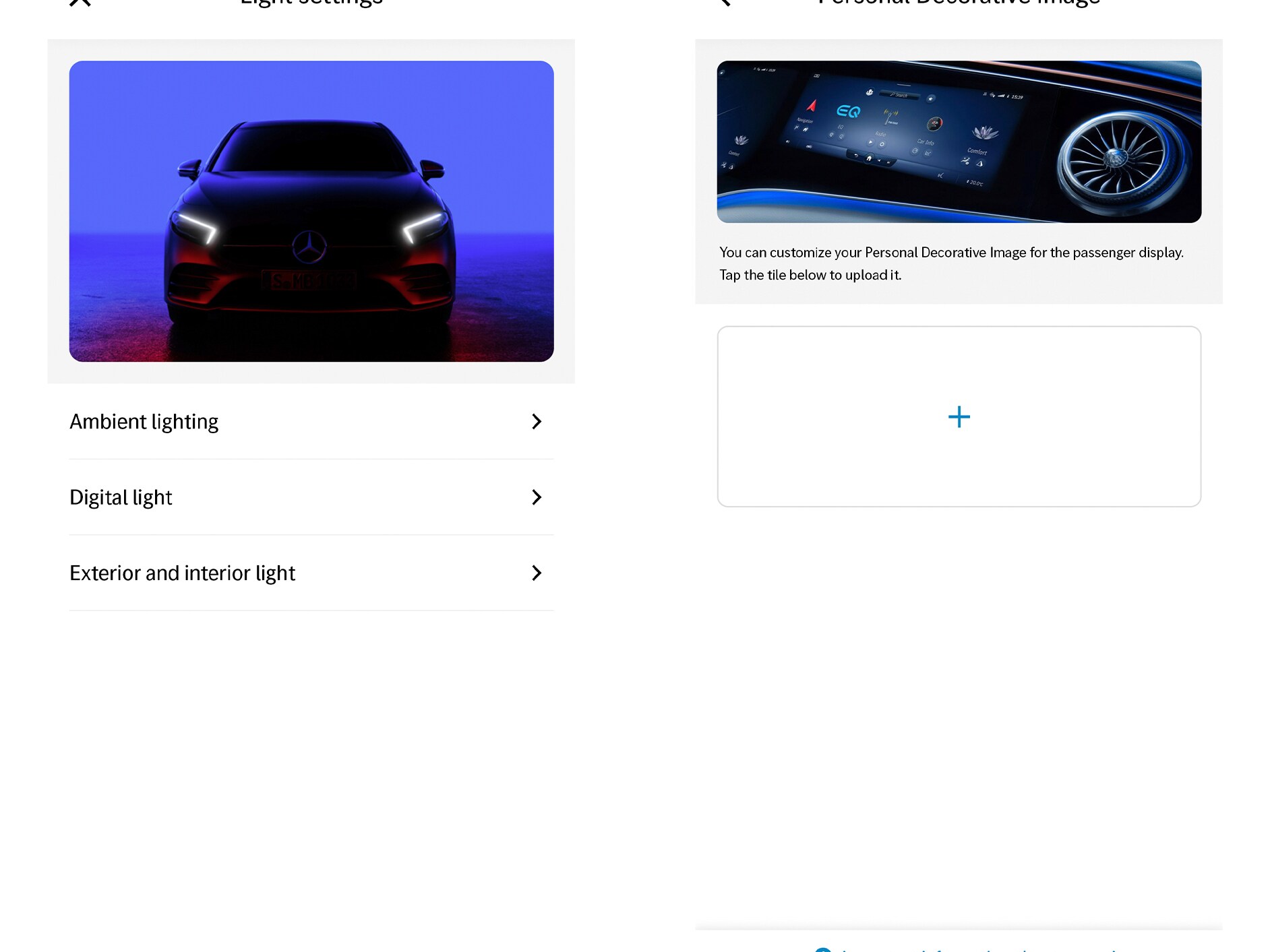Na wyświetlaczu systemu multimedialnego MBUX widoczny jest Cyfrowy dodatek „Personalizacja”.