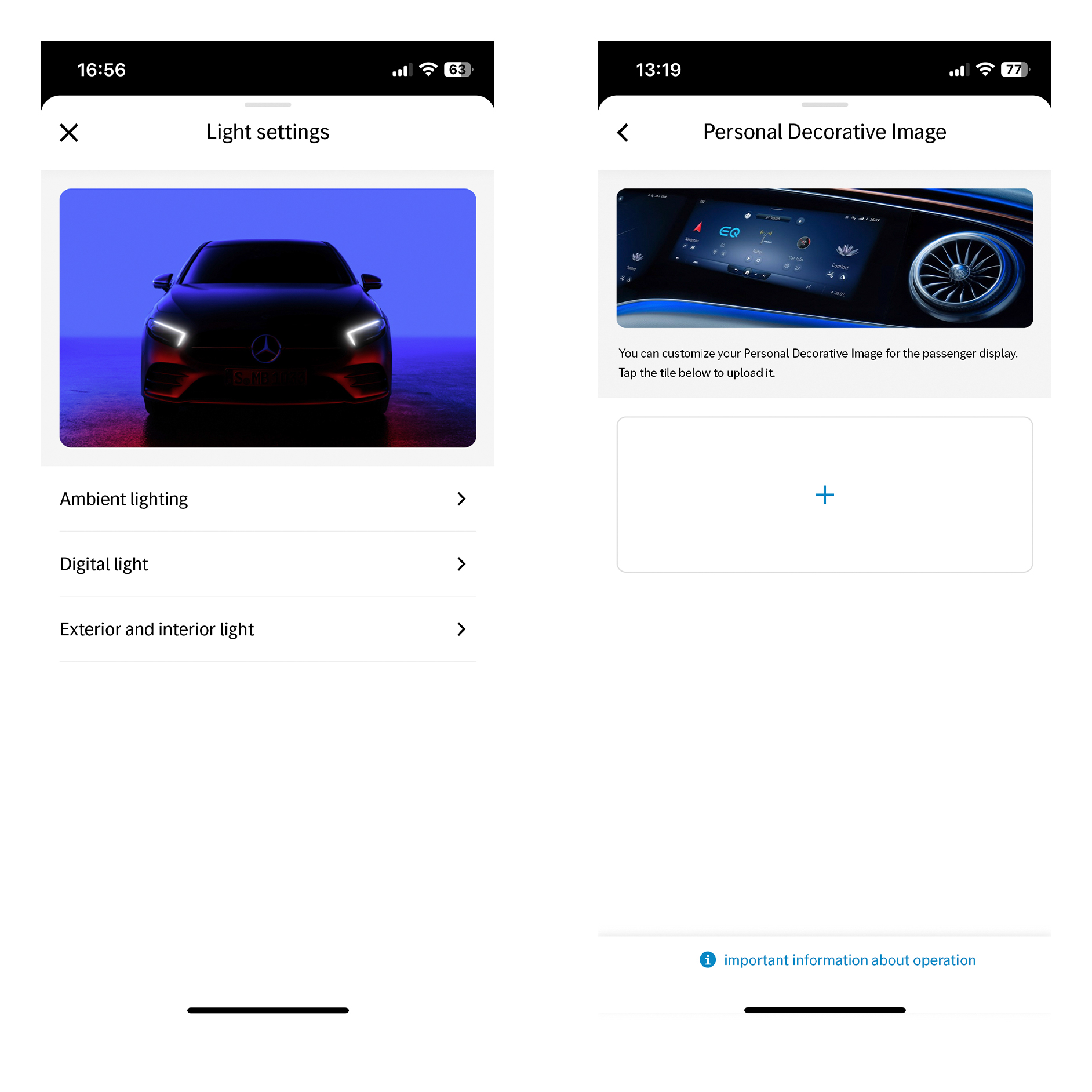 Personalizacja | Zdalne sterowanie | Mercedes-Benz Na wyświetlaczu systemu multimedialnego MBUX widoczny jest Cyfrowy dodatek „Personalizacja”.