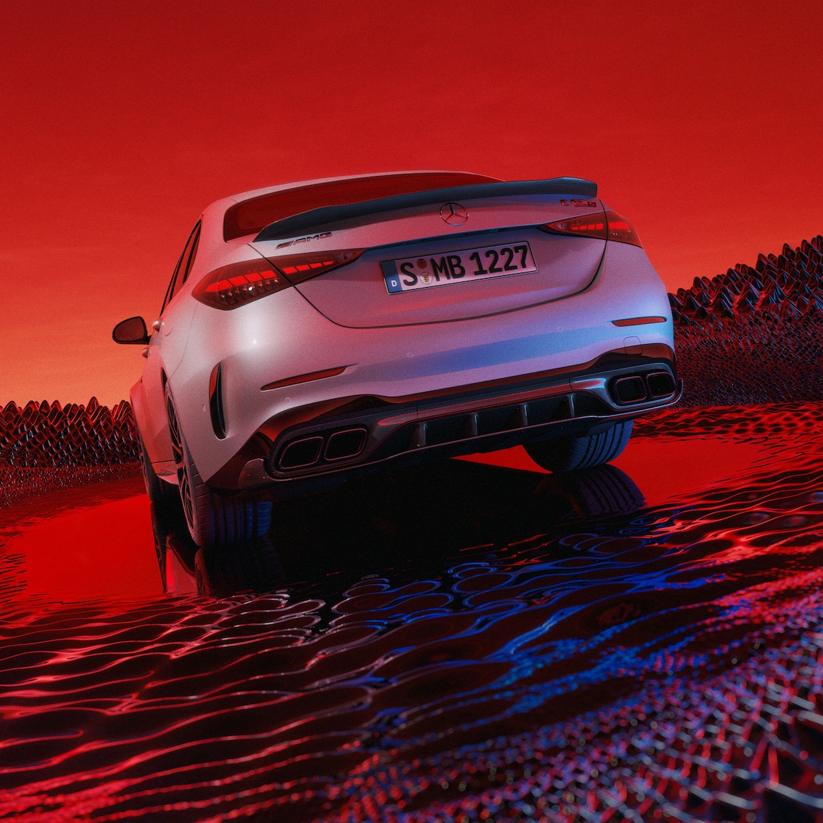Widok z tyłu modelu Mercedes-AMG C 63 S E PERFORMANCE w wersji kombi.