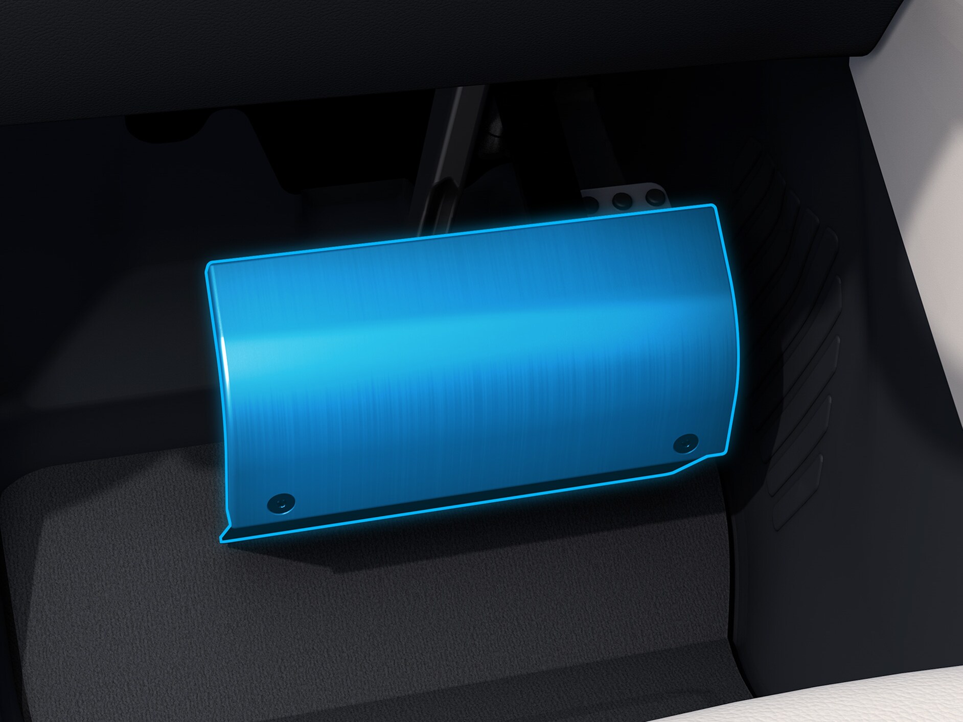 Widok szczegółowy osłony pedału w połączeniu z pojazdem przystosowanym dla osób z niepełnosprawnością.