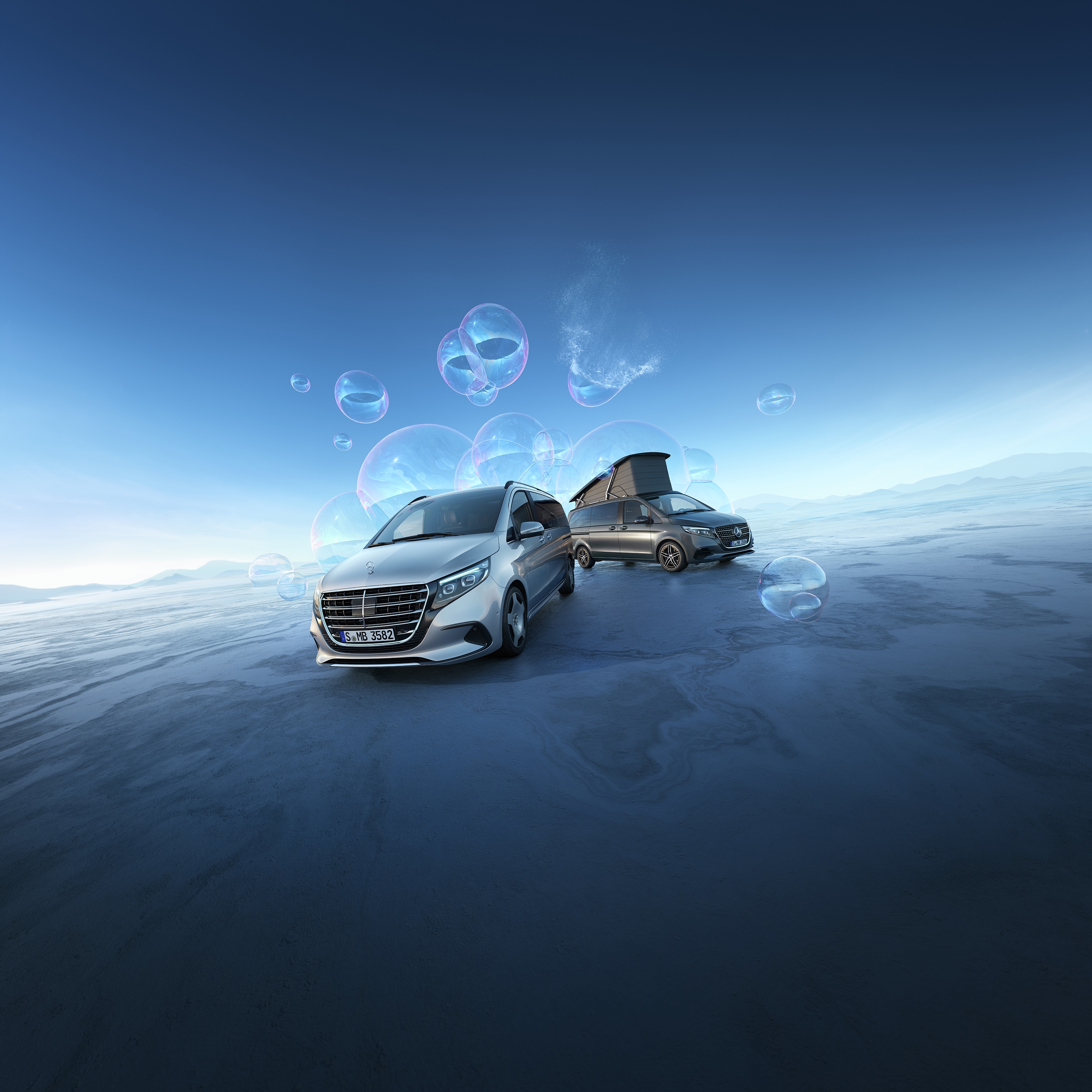Zasięg | Modele vanów i samochodów kempingowych | Vany Mercedes-Benz Samochody kempingowe Mercedes‑Benz Marco Polo i Klasa V – synonim podróży w stylu premium, elastycznych rozwiązań kempingowych i nowoczesnego komfortu życia.