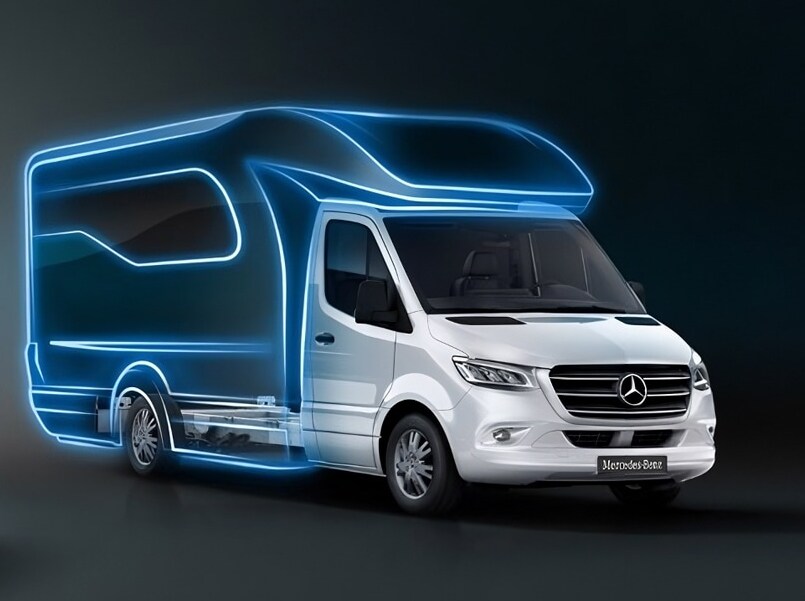 Samochód kempingowy Mercedes-Benz Sprinter z napędem na wszystkie koła, zapewniającym lepszą przyczepność