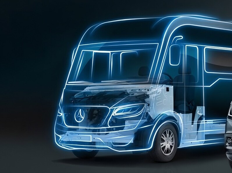Samochód kempingowy Mercedes-Benz Sprinter z zabudową w pełni zintegrowaną.