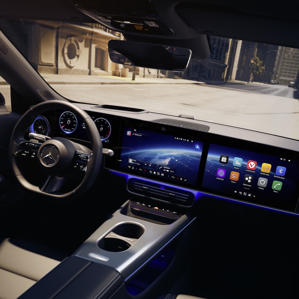 Widok ekranu MBUX Superscreen w modelu Mercedes-Benz CLA C178.
