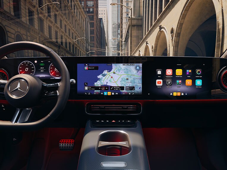 MBUX z nowym, intuicyjnym interfejsem użytkownika i silnikiem UNITY 3D w nowym CLA Mercedes-Benz.