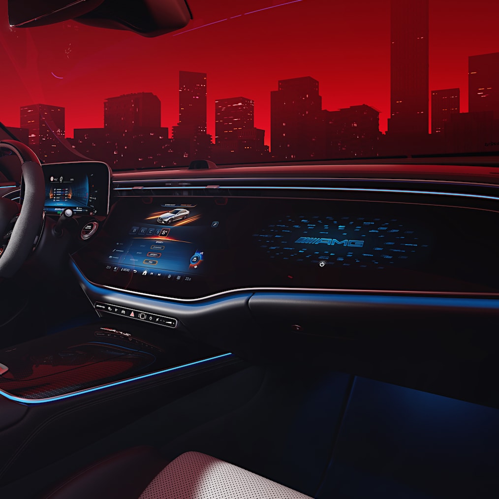 Ekran MBUX Superscreen w modelu Mercedes-AMG Klasa E Kombi.