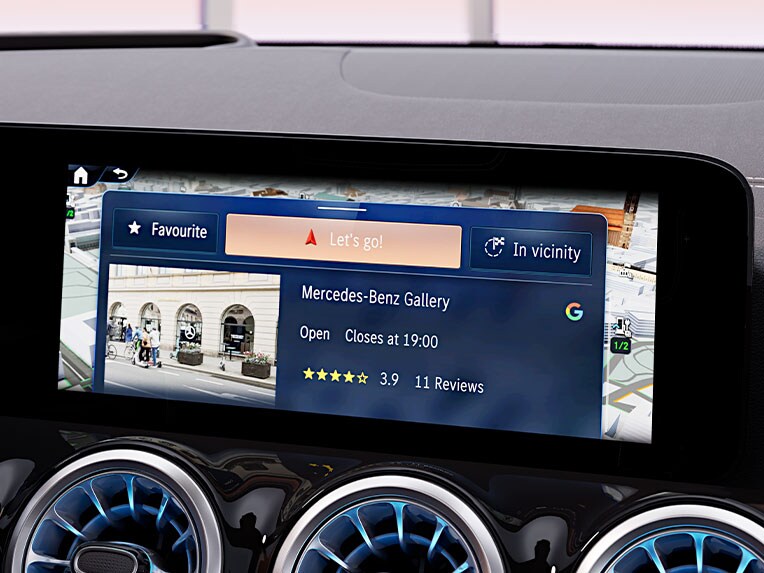 Place Details provided by Google w nowym EQA marki Mercedes-Benz.
