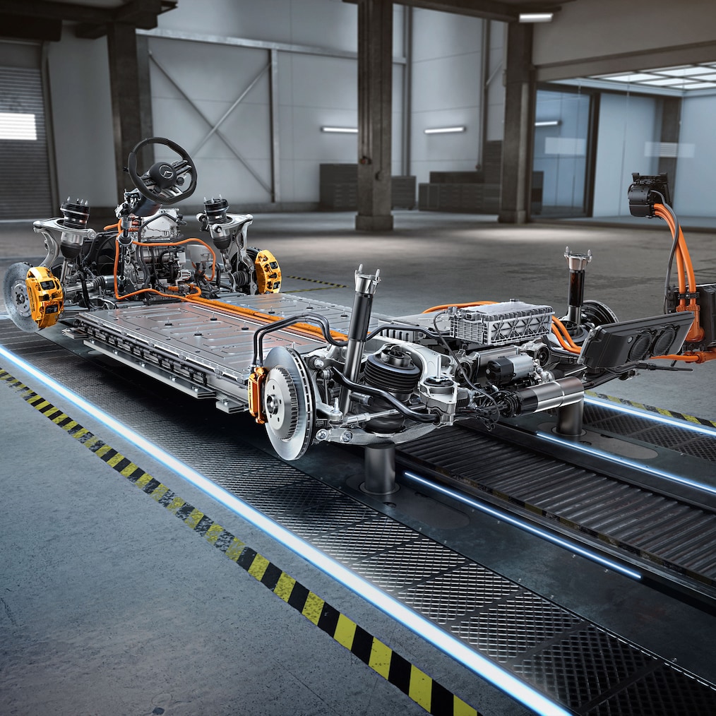 Nadwozie z zespołem przeniesienia napędu modelu Mercedes-AMG EQE 53 4MATIC+ SUV.