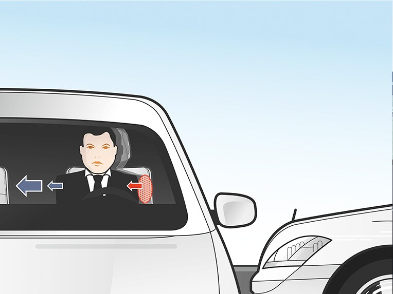 Graficzna wizualizacja pakietu wspomagania bezpieczeństwa jazdy Plus w nowym SUV-ie EQE Mercedes-Benz.