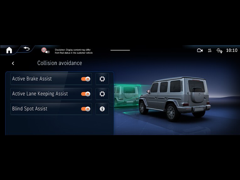 Aktywny asystent hamowania w elektrycznym modelu Mercedes-Benz Klasa G.
