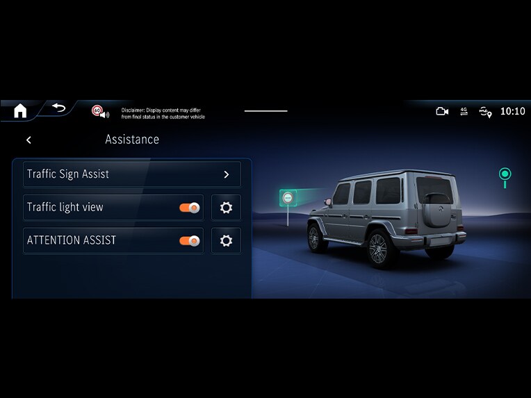 Asystent rozpoznawania znaków drogowych w elektrycznym modelu Mercedes-Benz Klasa G.