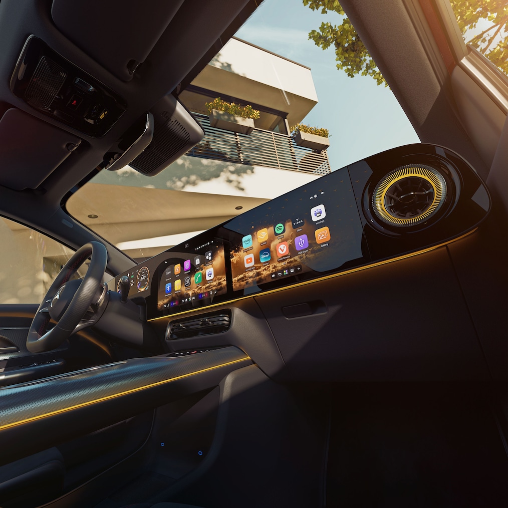Ekran MBUX Superscreen w zupełnie nowym elektrycznym Mercedes-Benz GLA.