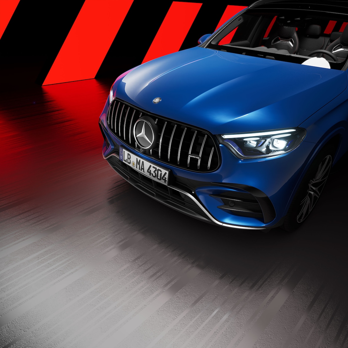 Widok z boku na przednią część Mercedes-AMG GLC SUV z pakietem AMG Night.