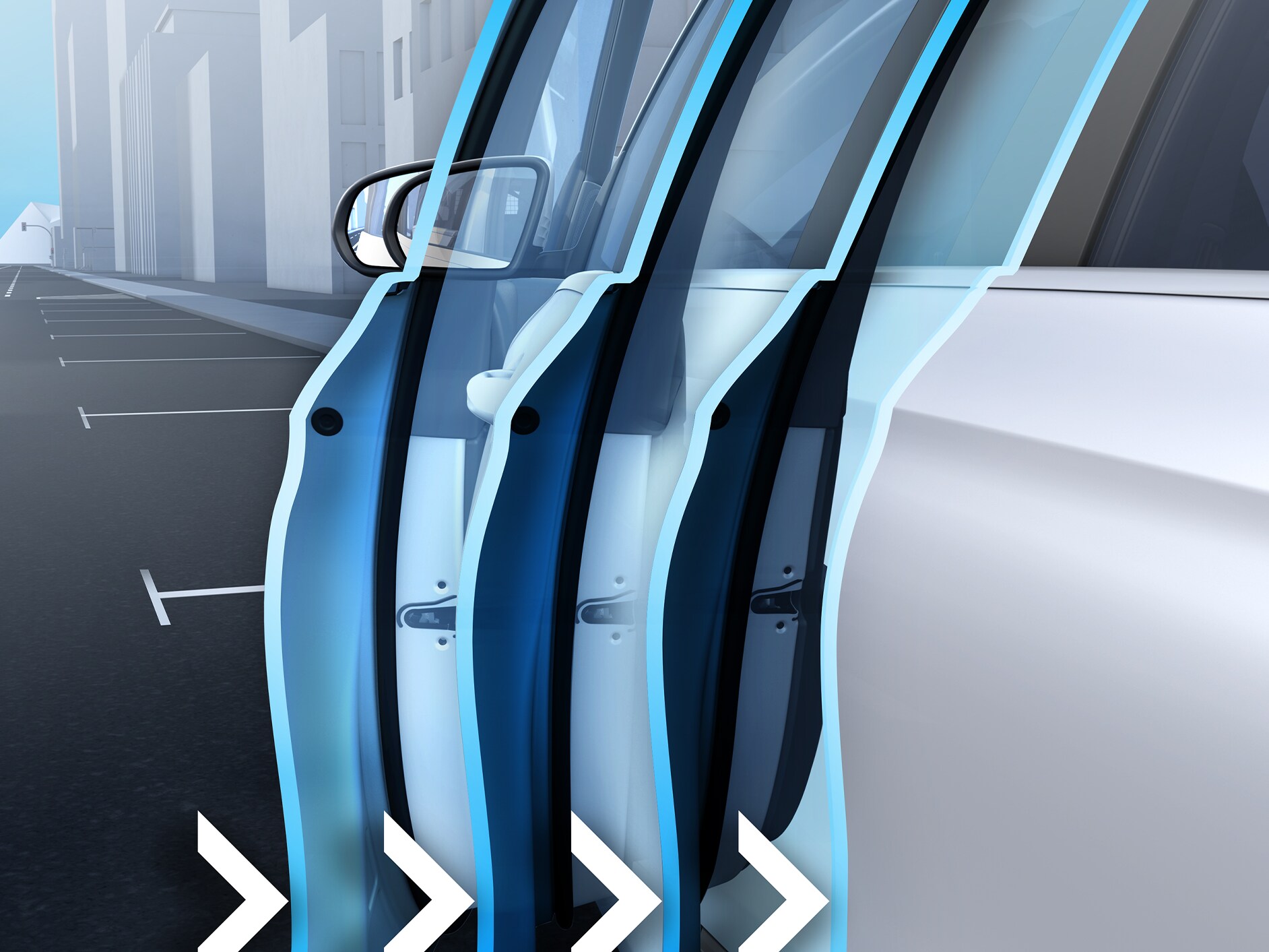 Ilustracja wspomagania zamykania nowego modelu GLS od Mercedes-Benz.