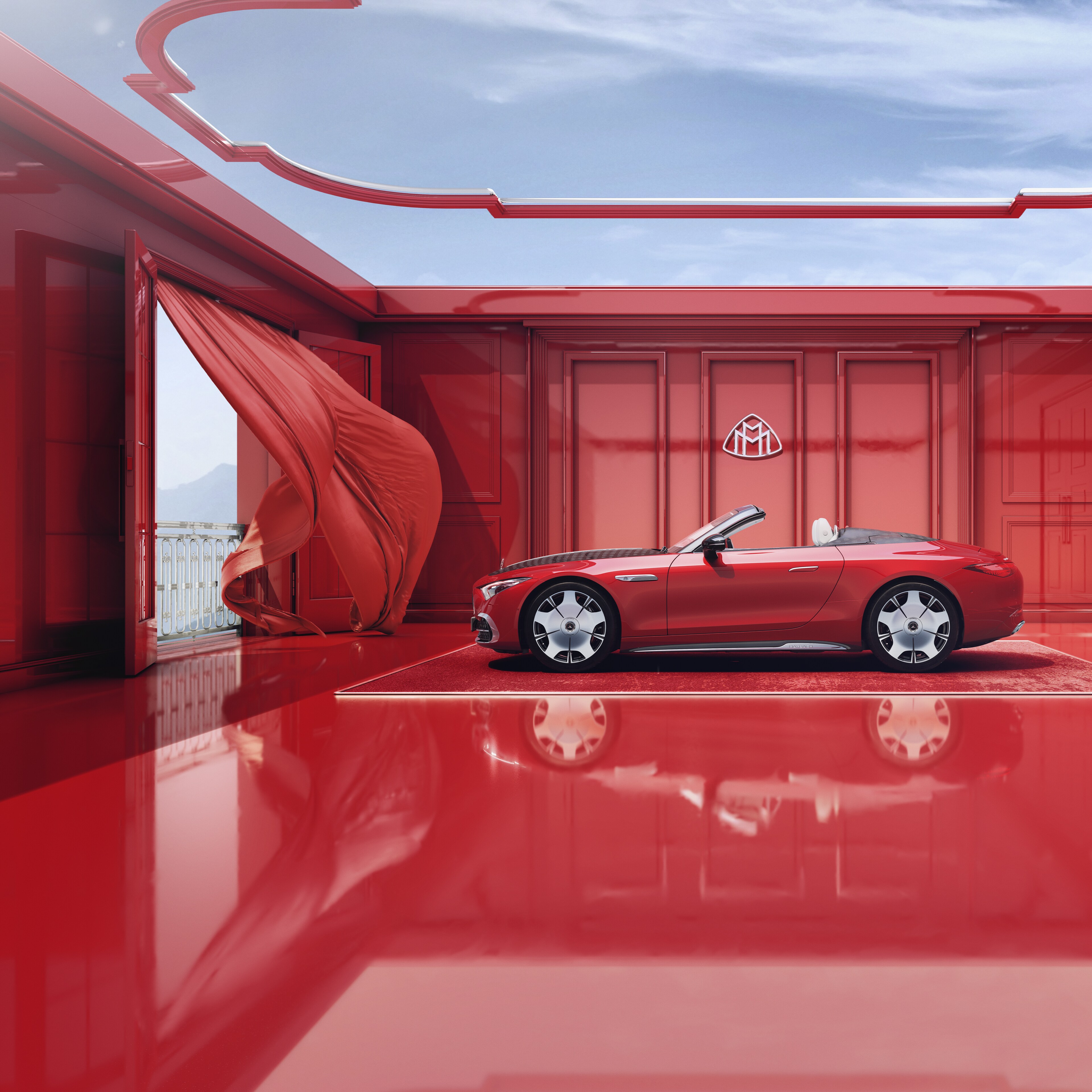 Bok czerwonego Mercedes-Maybach SL Monogram Series.