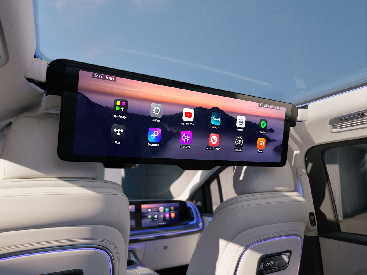 MBUX Rear Space Experience | VLE | Mercedes-Benz Koncepcja MBUX Rear Space Experience z wysuwanym ekranem o wysokiej rozdzielczości i przekątnej 78,8 cm (31,3").