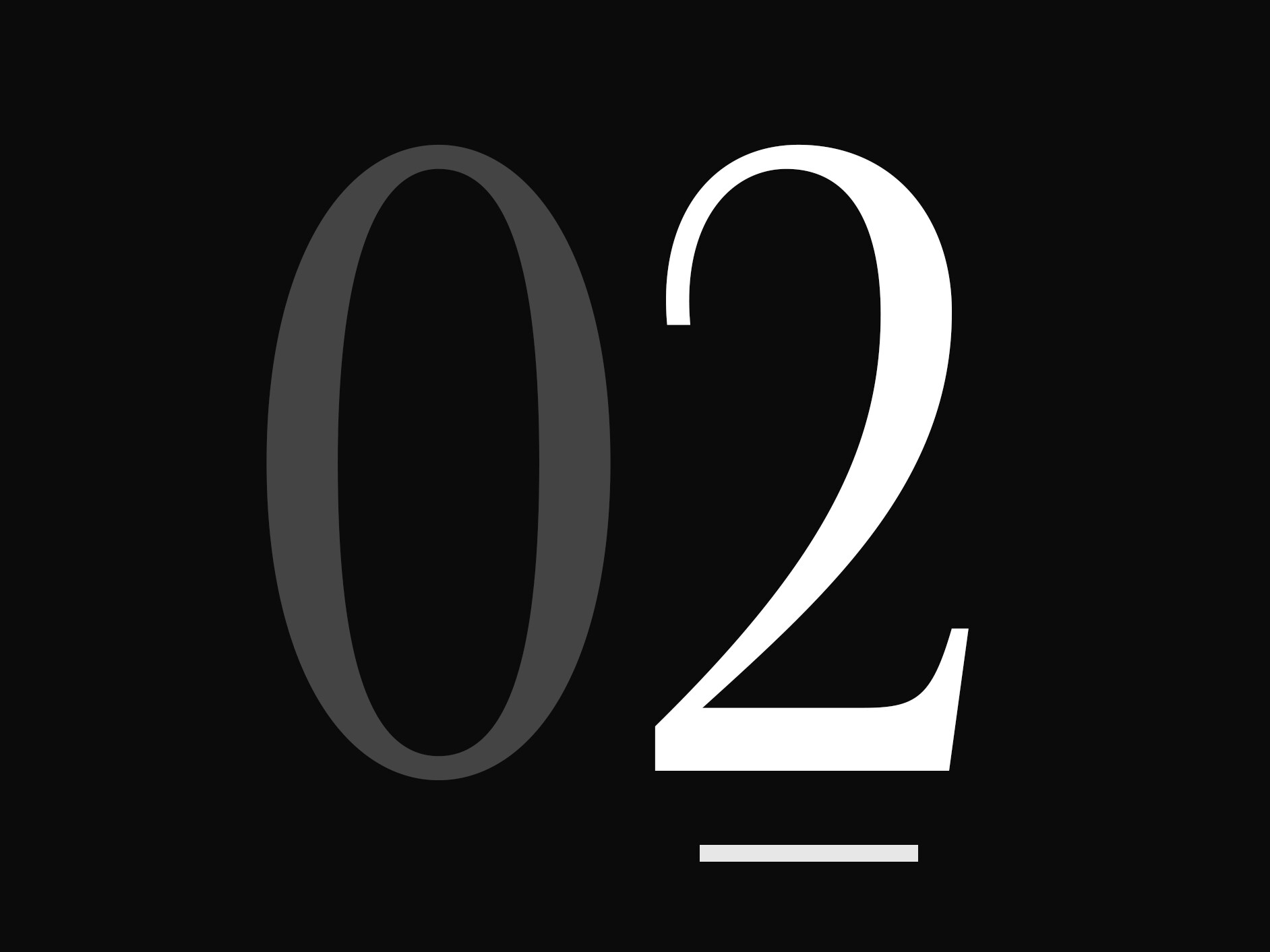 Duża, biała liczba „02” na czarnym tle.