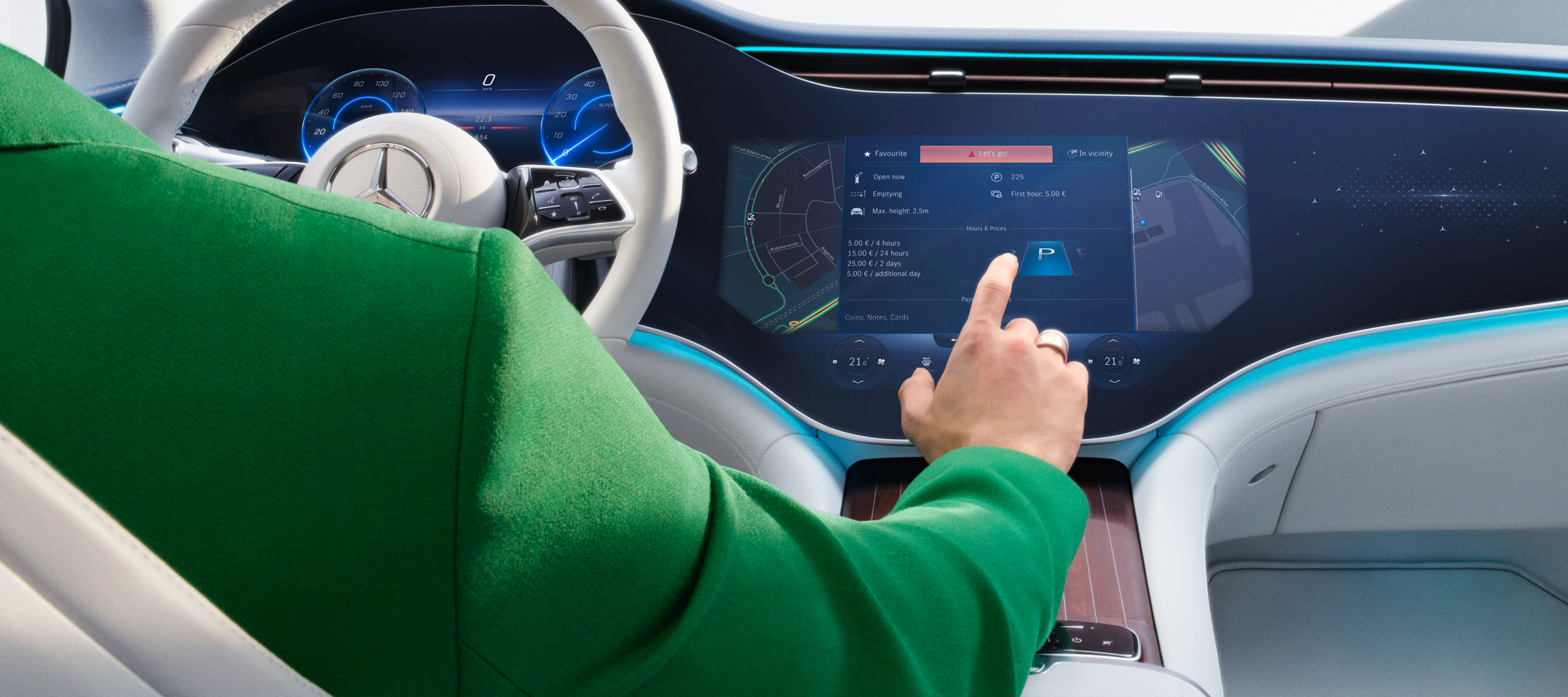 Identyfikator Mercedes-Benz | Mercedes-Benz Cyfrowe dodatki wybierane są na ekranie systemu multimedialnego MBUX w samochodzie Mercedes-Benz