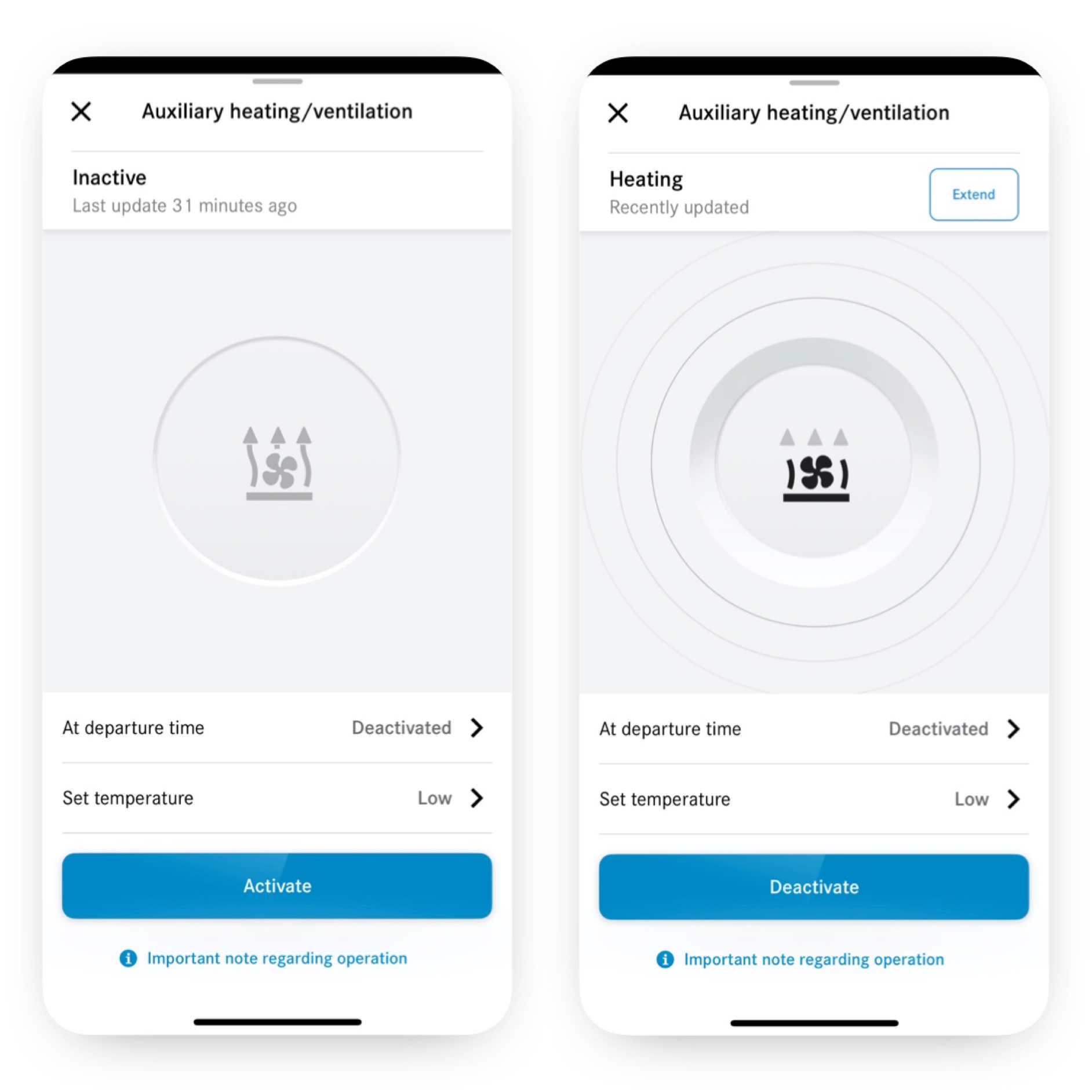 Ogrzewanie / wentylacja postojowa | Pakiet Excellence | Mercedes-Benz Klimatyzację ustawia się na smartfonie za pomocą Cyfrowego dodatku „Ogrzewanie postojowe / wentylacja”.