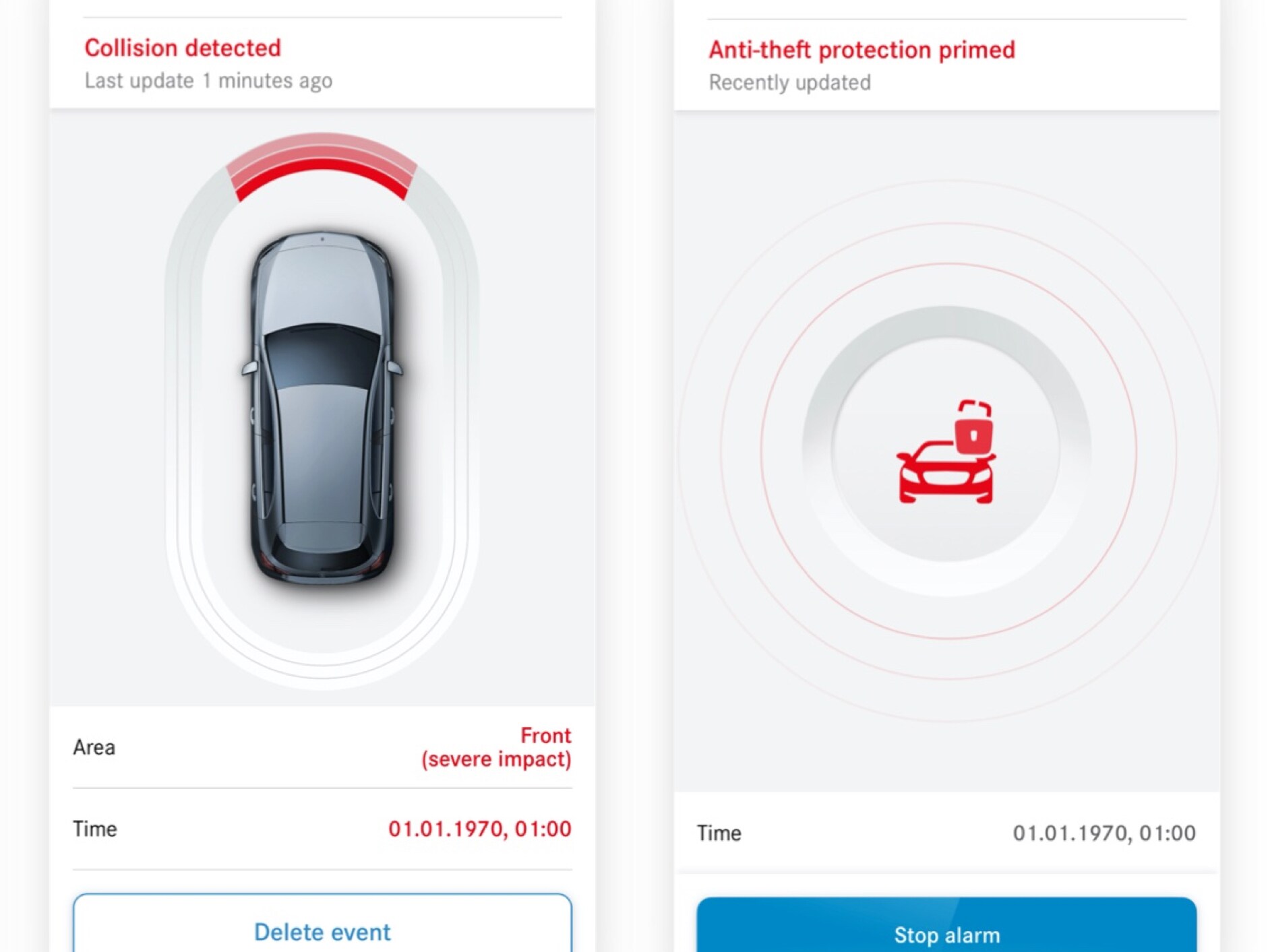 Cyfrowy dodatek „Powiadomienie o&nbsp;próbie kradzieży i&nbsp;czujnik szkody parkingowej” informuje na smartfonie o&nbsp;wystąpieniu kolizji.
