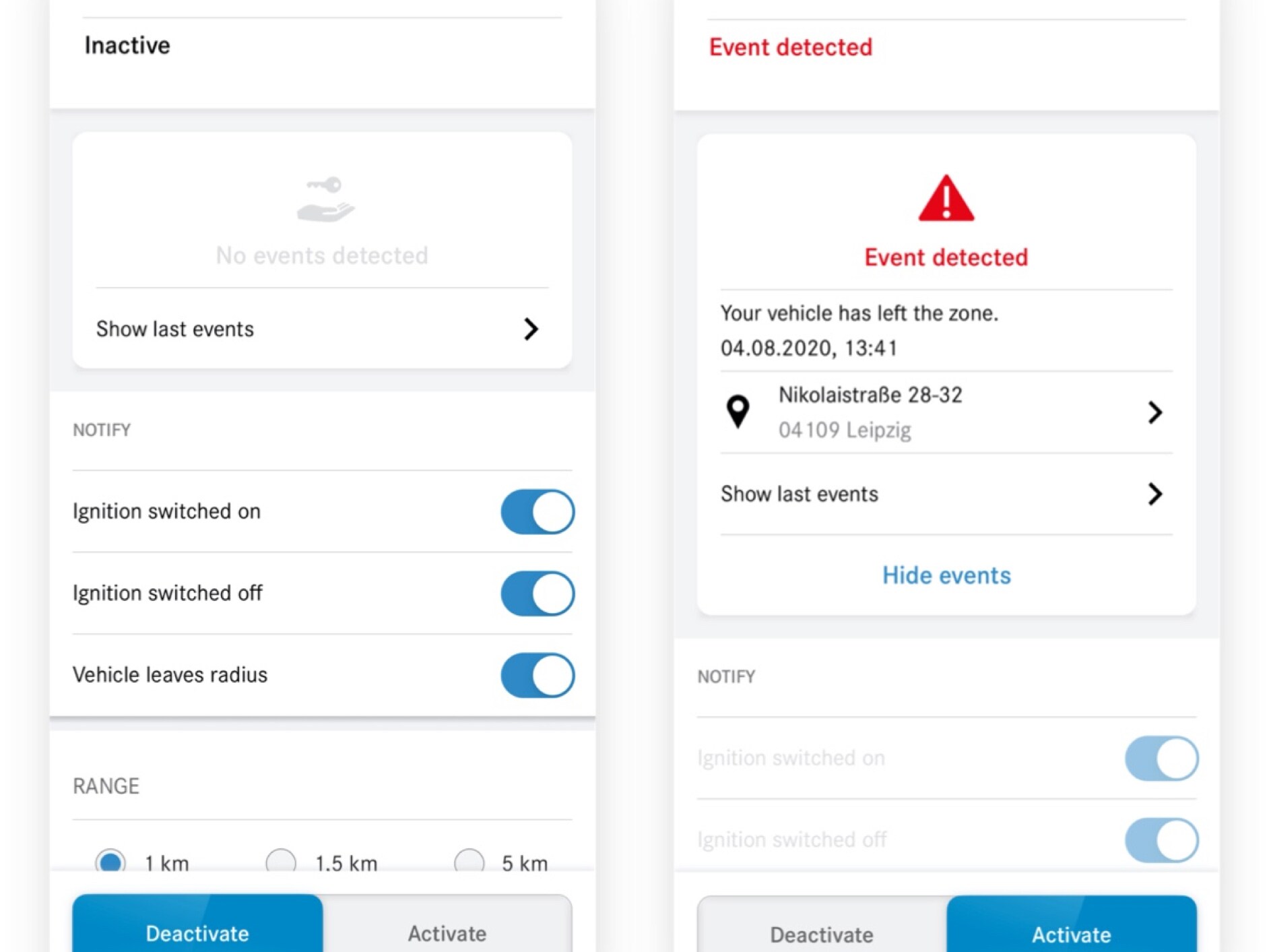 Tutaj na smartfonie można zobaczyć różne ekrany, które pojawiają się, gdy Cyfrowy dodatek „Nadzór parkingowy” wykryje naruszenie.
