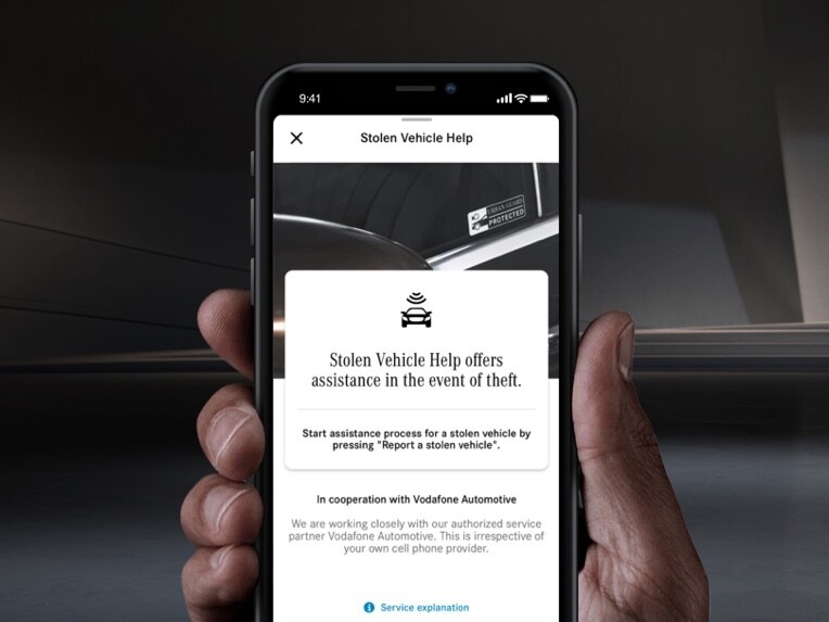 W przypadku kradzieży pojazdu Cyfrowy Dodatek „GUARD 360°” oferuje na smartfonie Pomoc w przypadku kradzieży pojazdu