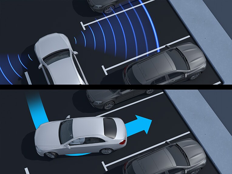Sposób działania aktywnego asystenta parkowania z systemem PARKTRONIC Mercedes-Benz.