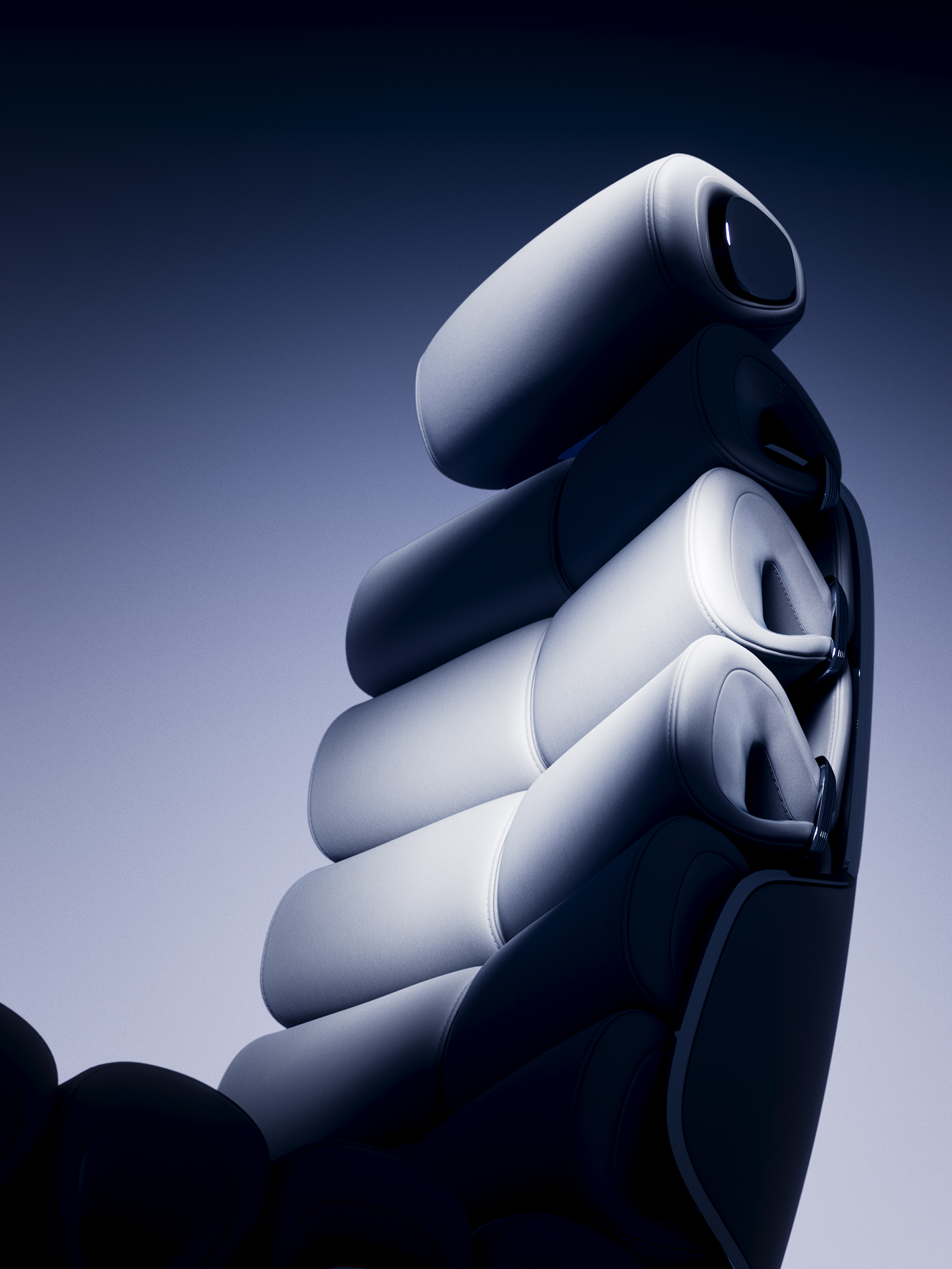 Fotel | Vision V | Mercedes-Benz Widok pojedynczego siedzenia z bliska. Można zobaczyć elastyczne poduszki rurkowe, które nadają siedzeniu unikalny futurystyczny design.