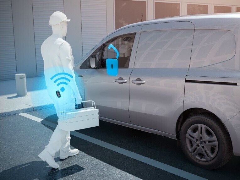 Bezkluczykowe odblokowywanie pojazdu KEYLESS-GO w modelu Mercedes-Benz Citan Furgon.