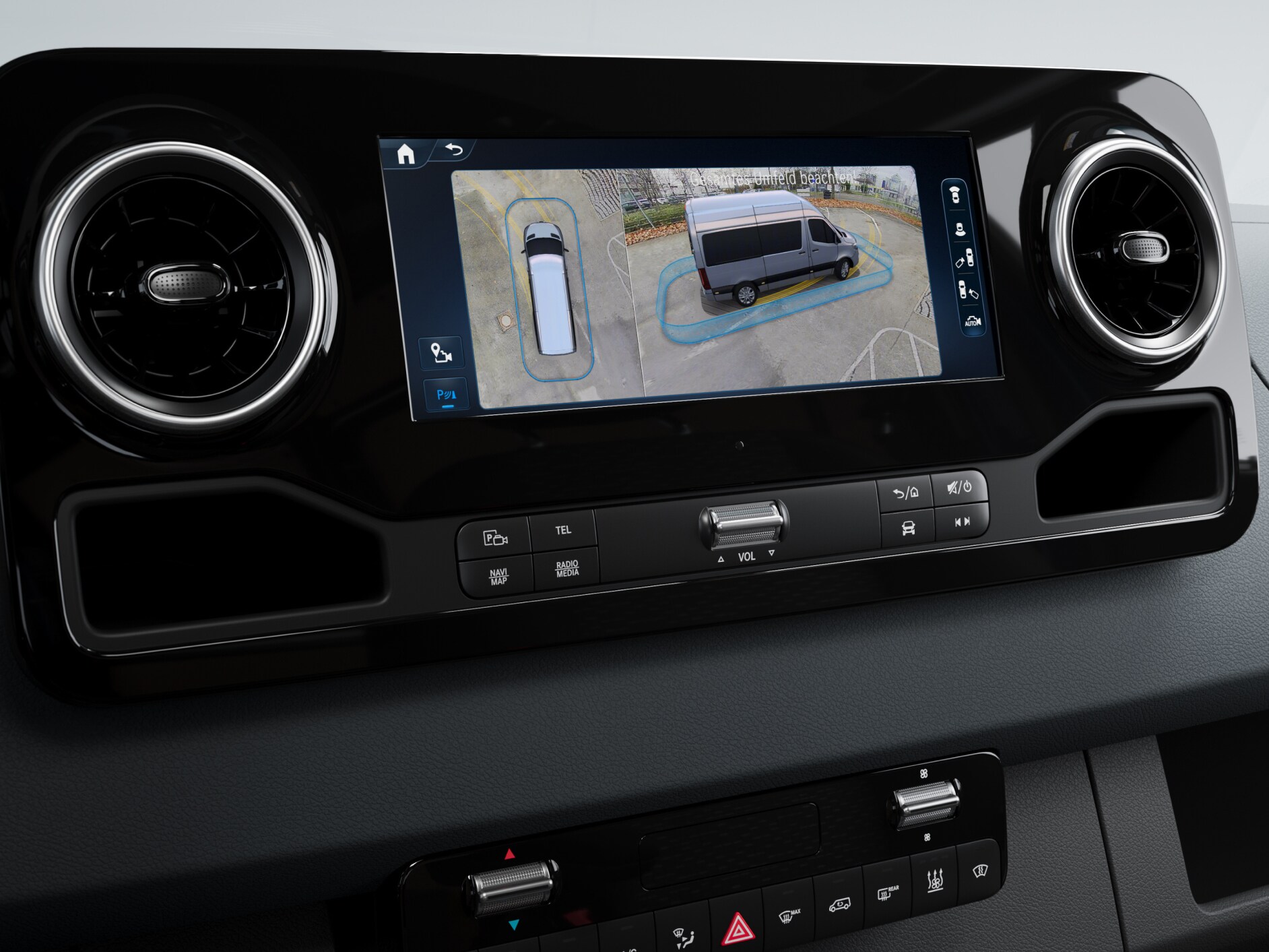 Widok 3D w samochodzie dostawczym Mercedes-Benz.
