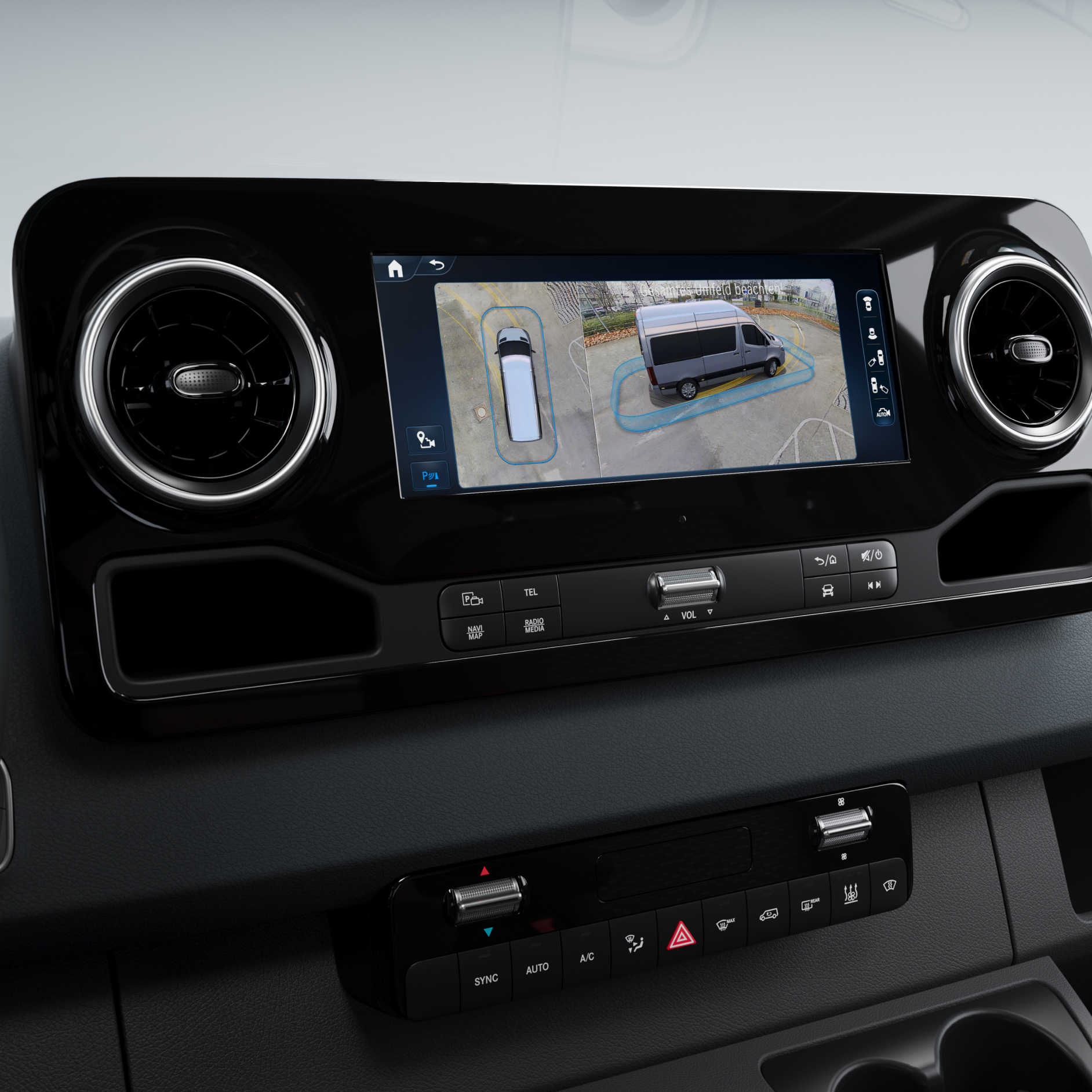 System multimedialny MBUX | 3D Surround View | Mercedes-Benz Funkcja 3D Surround View w systemie multimedialnym MBUX w furgonach Mercedes-Benz.