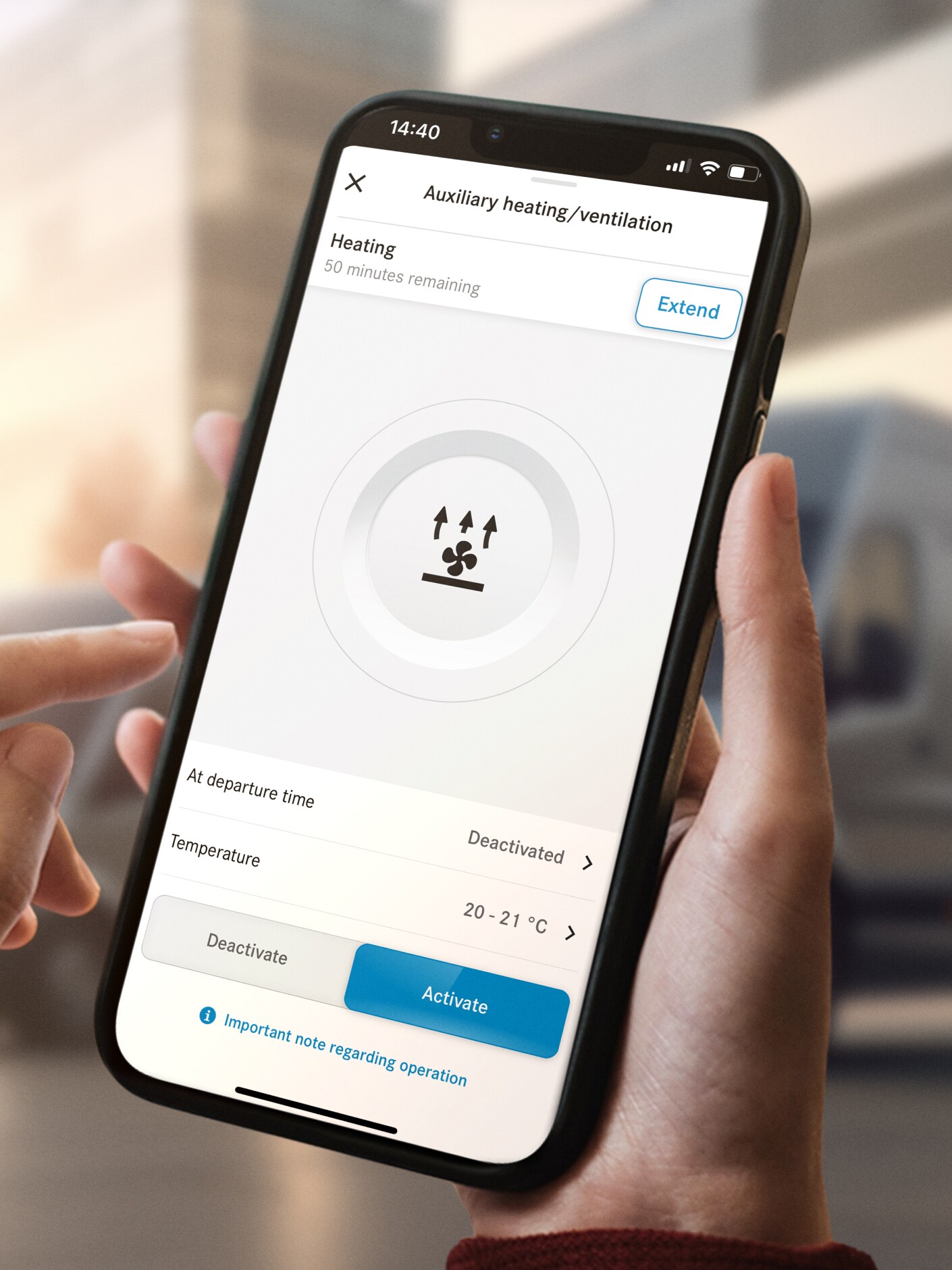 Funkcje Ogrzewania postojowego/wentylacji od Mercedes-Benz na smartfonie.