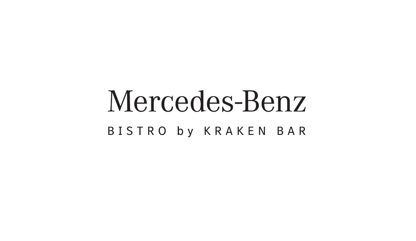 Mercedes-Benz Studio Warszawa | Mercedes-Benz Napis reklamujący współpracę Mercedes-Benz oraz Bistro Kraken Bar.