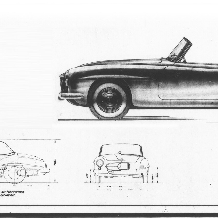 Ilustracja techniczna Mercedesa SL W121.