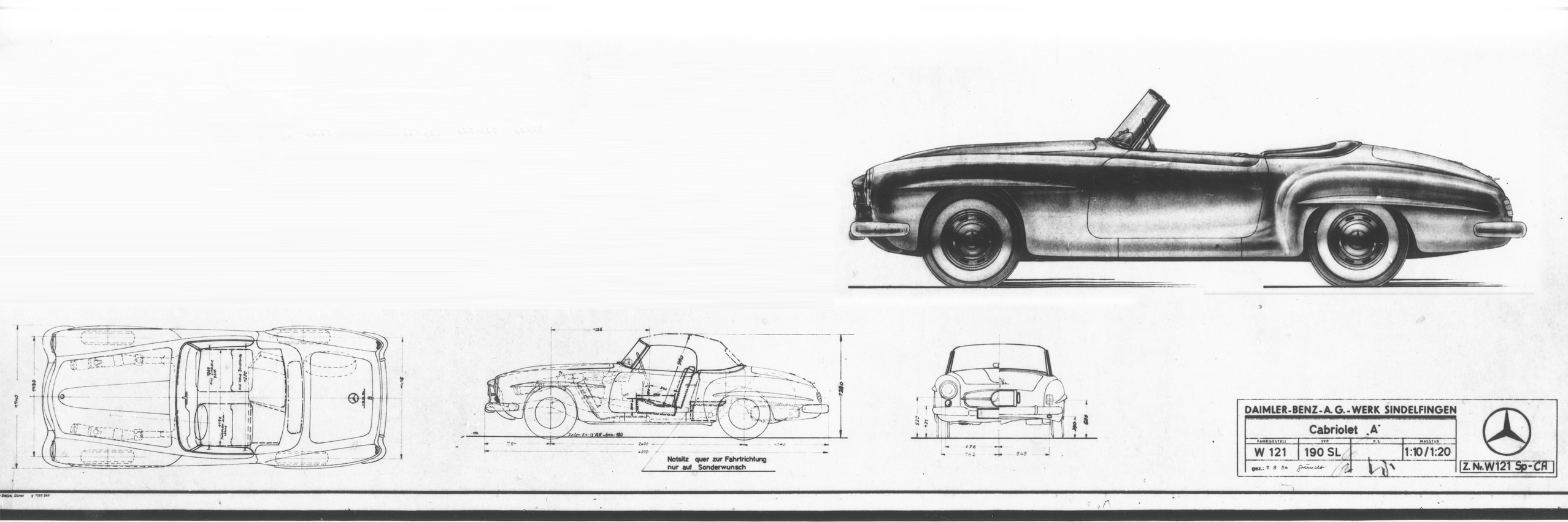 Homologacja samochodów osobowych | Mercedes‑Benz Ilustracja techniczna Mercedesa SL W121.